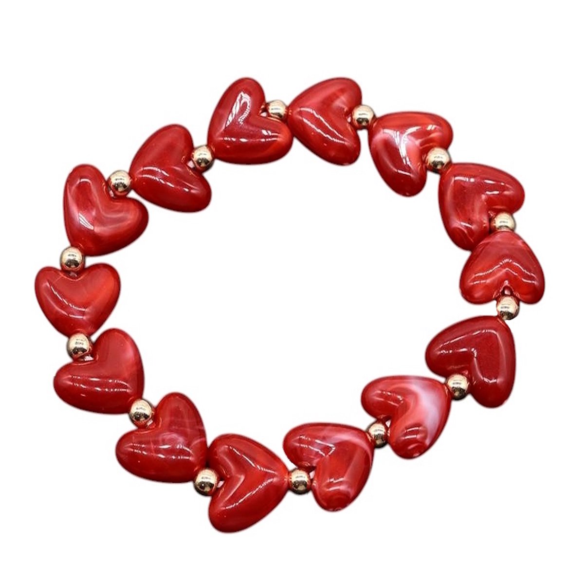 Marble Heart / Marmer Hartjes Armband - Rood | Acryl / Staal | Fashion Favorite
