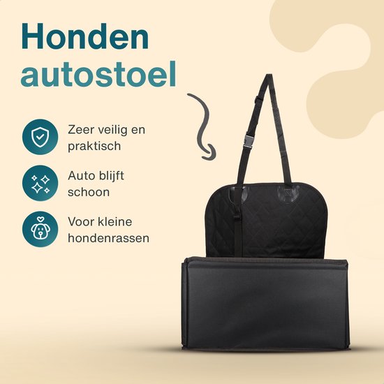 Qindie – Hondenautostoel – Veilig hondenzitje auto met verstelbaar hondentuigje – Waterdichte 600D Oxford automand – Opvouwbare autostoel voor kleine honden – Zwart