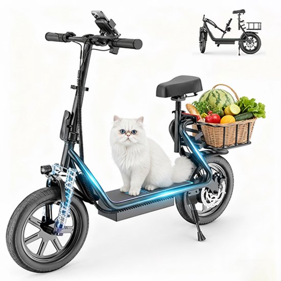 Minicee elektrische step voor volwassenen, opvouwbare e-step voor volwassenen, 500W motor, 22 km/u snelheid, 30 km bereik, 14 inch banden, elektrische step met zitting, enkel/remsysteem