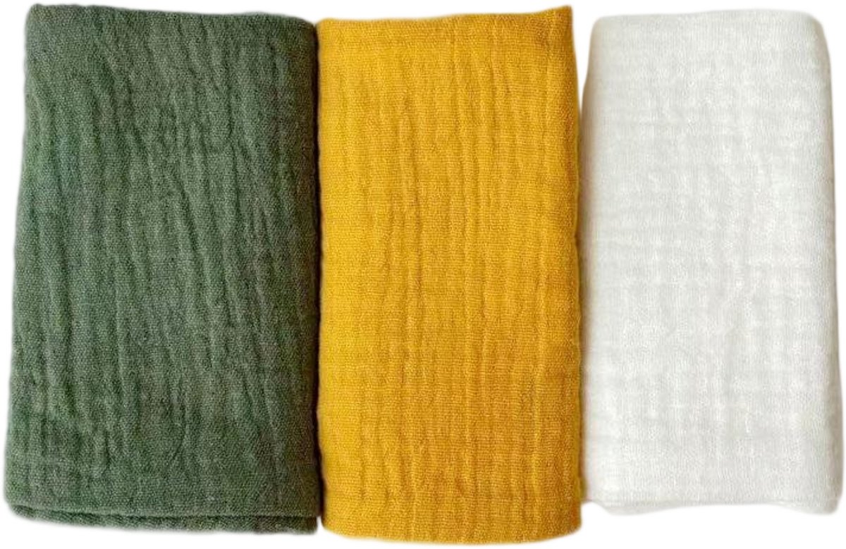 Image of 3-pack baby mousseline gezichtshanddoeken - pasgeboren handdoekset - 25 x 25 cm gezichts- en badhanddoeken - herbruikbare baby gezichtshanddoeken - 100% katoen - zacht en ademend - V-stijl
