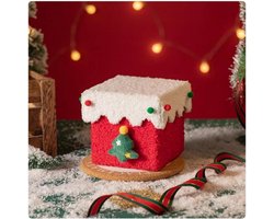 Creatieve Kerstappel Cadeaubox - Handgemaakte DIY kerstcadeaudoos snoepdoos - in Pluche en Warm voor Kerstdecoraties ( Rode Doos met Witte Deksel en Lint )