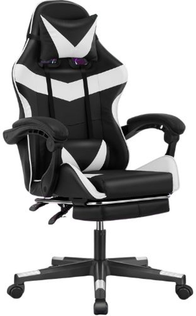 Gamestoel- Gamestoel met voetsteun - Bureaustoel - Ergonomisch - Wit