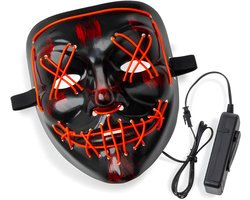 Halloween LED Purge Masker – Verkleedkleding - Purge Stijl – Met Controller – 3 lichtstanden - Met batterijhouder - Rood