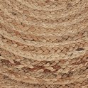 Close-up van het vlechtwerk van een natuurlijke beige jute poef.