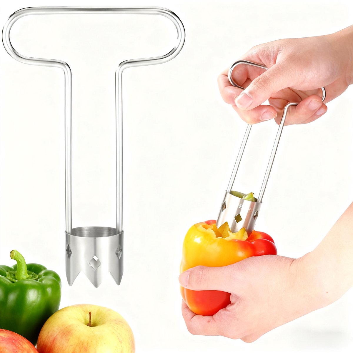 Ontpitter voor Fruit en Groenten - RVS Uitsteker - Voor Appels, Peren en Tomaten