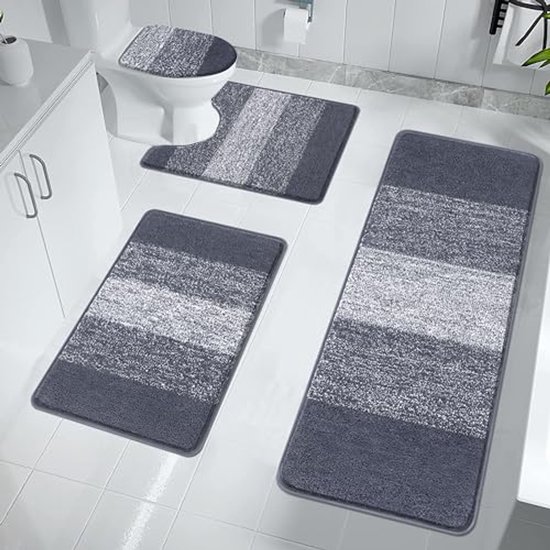 4-delige Badkamer Toilet Deksel en Tapijt Set - Zachte Antislip Badmatten, Waterabsorberend, Donkergrijs