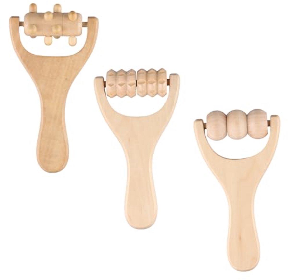 Houten Hand Roller Massager Set - 3 Stuks voor Spierontspanning en Zelfmassage