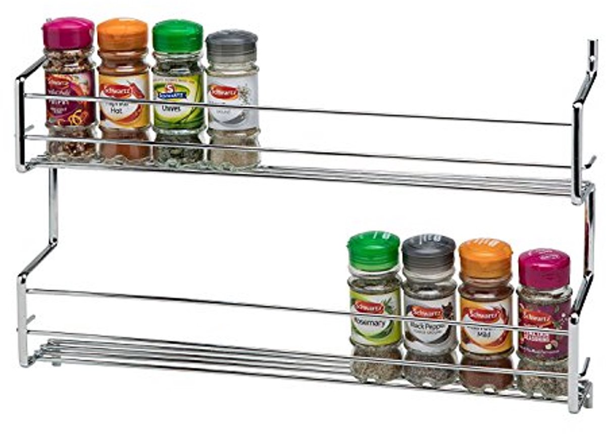 2-Tier Wandmontage Kruidenrek voor 20 Potten - Modern en Ruimtebesparend - 45 x 7 x 30 cm
