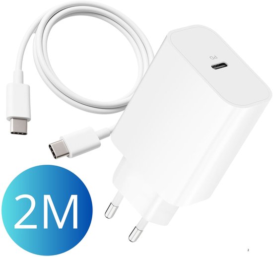 Snellader USB-C - Geschikt voor iPhone 15 / 16 Pro / Max / 17 - Inclusief USB C naar USB C 2 Meter Kabel - Oplader - Power Adapter - Veilig en Betrouwbaar