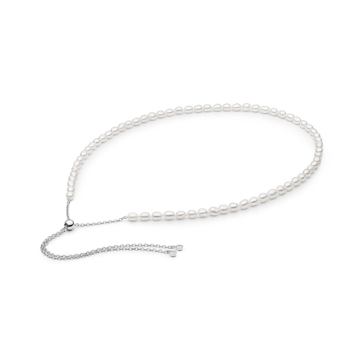 Gaura - parelcollier -met zilveren kettingen -strassdetails en rijstvormige parels (4–4,5 mm)