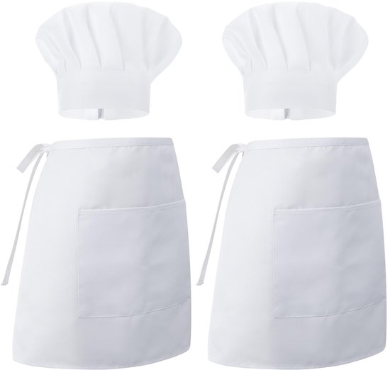 Chef-schortset, Koksmuts En Keukenschort Voor Volwassenen Verstelbaar Wit Schort Voor Bakker