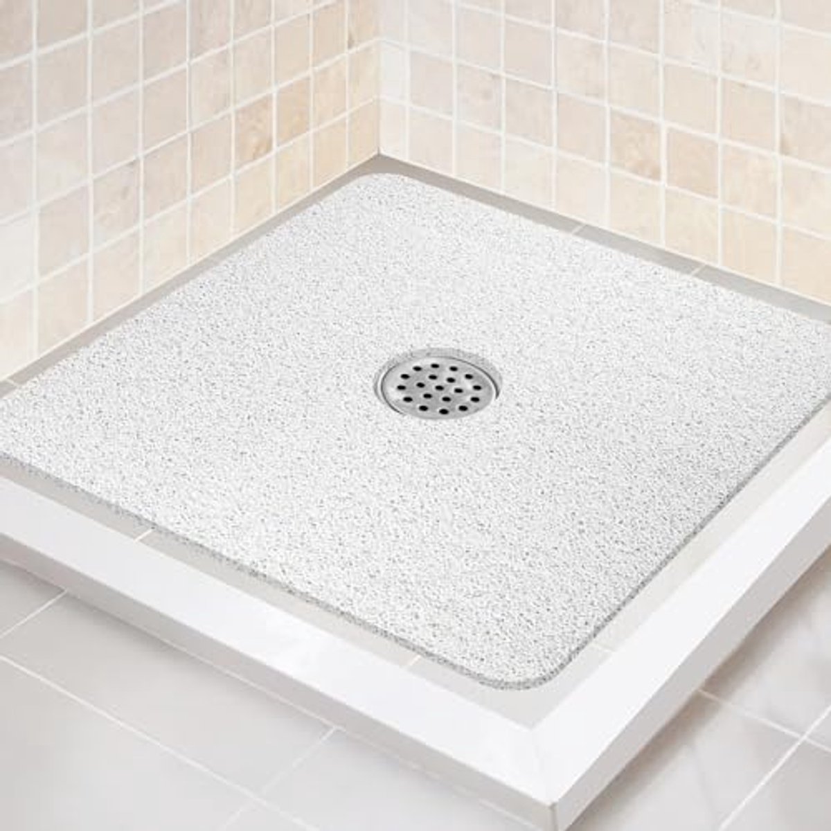 Antislip Douchemat - 61 x 61 cm Extra Grote Badmat met Afvoer - Zachte Loofah Douchecabine