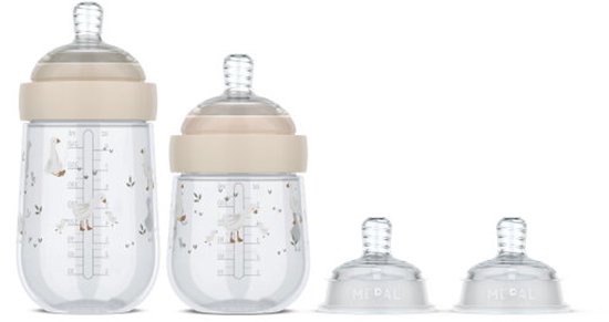 Mepal Mio Starterset babyflessen 3-delig Little Dutch - Anti-koliek - Spiraalontwerp voorkomt verstopping - Siliconen van medische kwaliteit - Little Goose