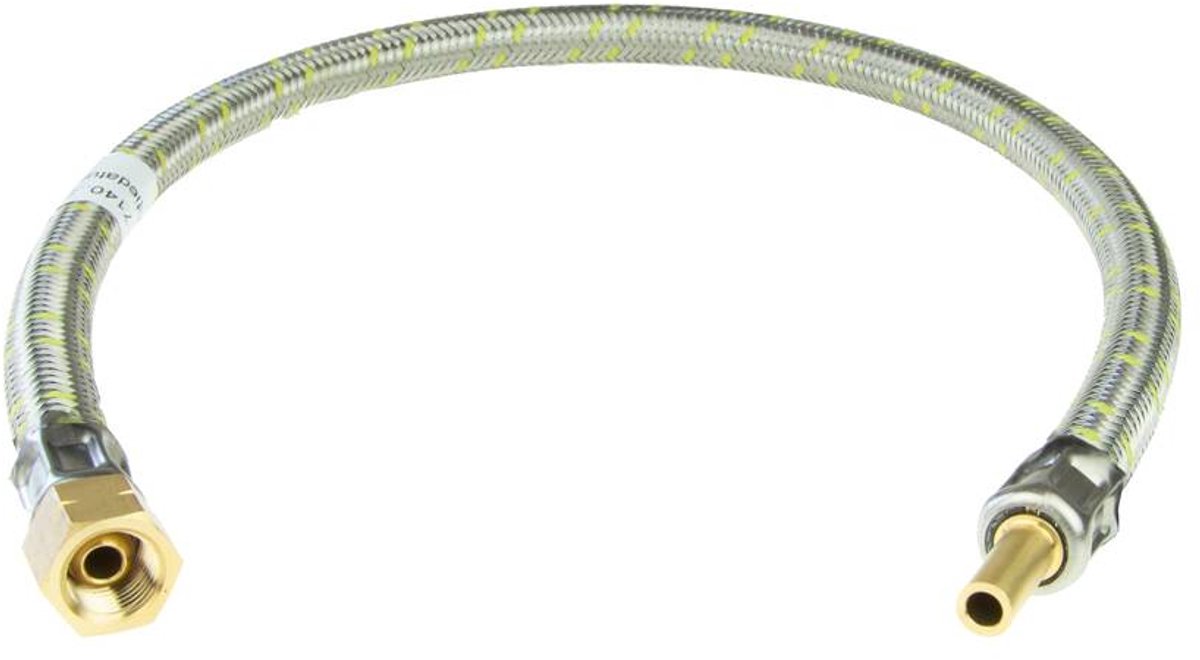 Flexibele rvs gasslang 1/4 links x 8 mm insteek - 1,5 meter