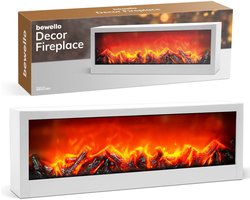 Bewello - Mobiele Elektrische Sfeerhaard voor op een schouw of tafel - WIT - Open Haard met LED-vlameffect - werkt op batterij of USB- 60 x 10 x 20 cm