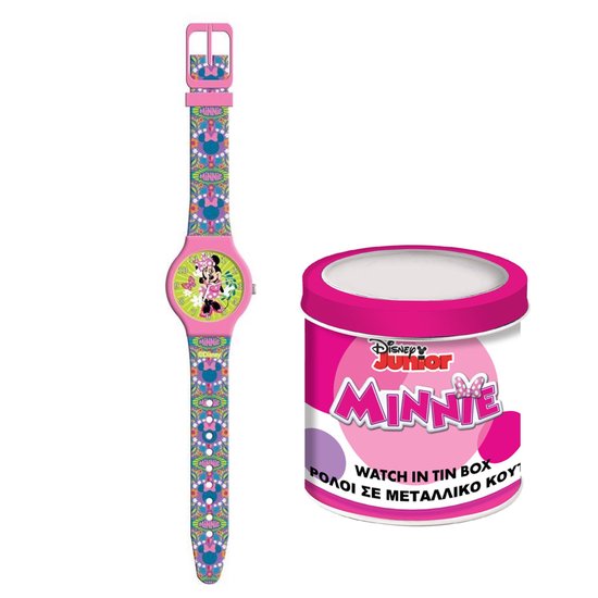 Disney Minnie Mouse Kinderhorloge – Analoge Horloge met Silicone Band – In Luxe Blikverpakking – Leuk Cadeau voor Kids