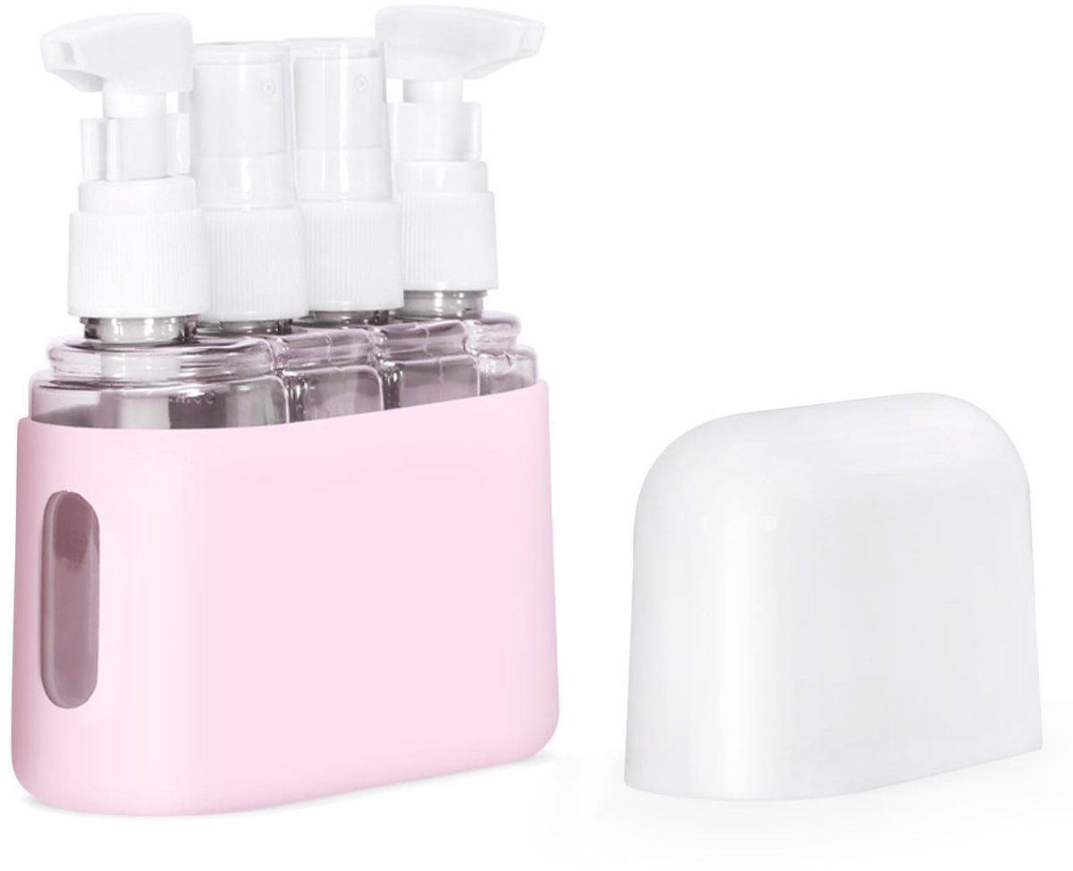 Image of 2 stuks 4-in-1 reistoiletflessen, lekvrije navulbare reisflessenset met etiketten en doos, cosmetica, vloeistoffen, shampoocontainers