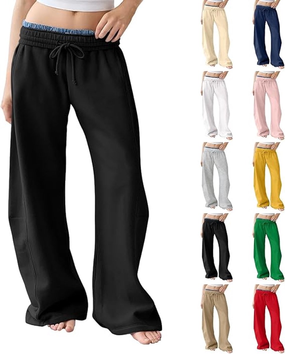 Dames wijde pijpen - Lage tailleband joggingbroek - Trekkoord aan de binnenkant - Zakken - Casual Sports Retro Grijze wijde pijp joggingbroek - Hip Hop Jazz Dance joggingbroek - Losse casual broek - Fleece zwart maat XL