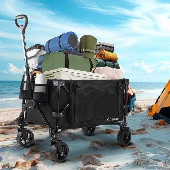 CALIYO Bolderkar Opvouwbaar - Bolderwagen 100L - Draaibare wielen mét rem - Verstelbare hendel - Inklapbare Bolderwagen - Compact - Zwart — afbeelding 2