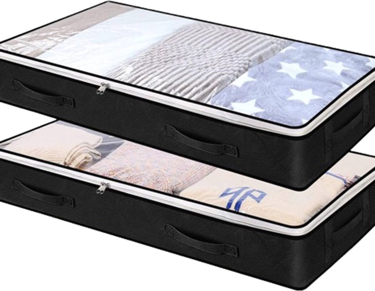 Opbergbox-Onderbed-100x50x18cm-2Stuks-Zwart-Vochtbestendig