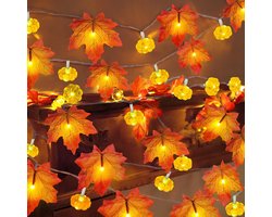 1-pack herfstkrans met pompoenverlichting Halloween-decoraties binnen 20 LED 3 m vergroot esdoornbladeren Halloween-verlichting op batterijen Herfst Thanksgiving-decoratie binnen Veranda Slaapkamer Bruiloft