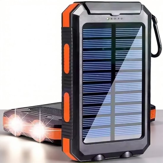 Solar Powerbank – Zonne energie - Powerbank 20.000 mAh - Kamperen & Outdoor - Noodpakket - Led Zaklamp - Kompas - Snellader - 2x USB A + USB-C via meegeleverde adapter - Geschikt voor alle moderne smartphones & Tablets - Batterij