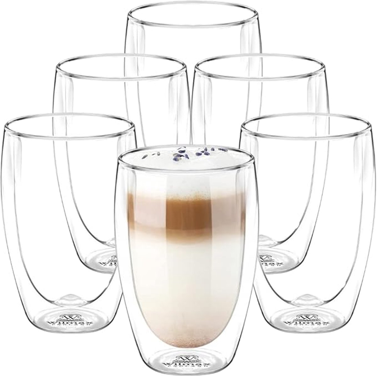 Wilmax Double Wall Mok Set van 6, 400 ml, hittebestendig glas