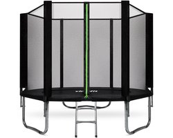 VirtuFit Trampoline met Veiligheidsnet - Zwart - 251 cm - Met Dubbelzijdige Rits - Met Trapje - Water- en UV-bestendig - Kinder Trampoline - Trampoline Rond met Net - Trampolines & Accessoires