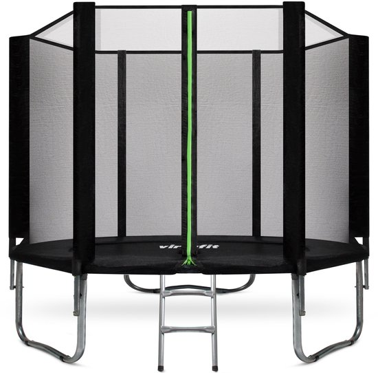 VirtuFit Trampoline met Veiligheidsnet - Zwart - 251 cm - Met Dubbelzijdige Rits - Met Trapje - Water- en UV-bestendig - Kinder Trampoline - Trampoline Rond met Net - Trampolines & Accessoires