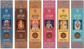 Gods of India Räucherstäbchen Geschenkset 6 x 20 – 6 geurende Indiase wierooksoorten + houder | Orchidee, Nag Champa, Sandelhout, Patchouli, Minz-Kristal & Weihrauch | Voor ontspanning, yoga & meditatie met Kajal Sticker