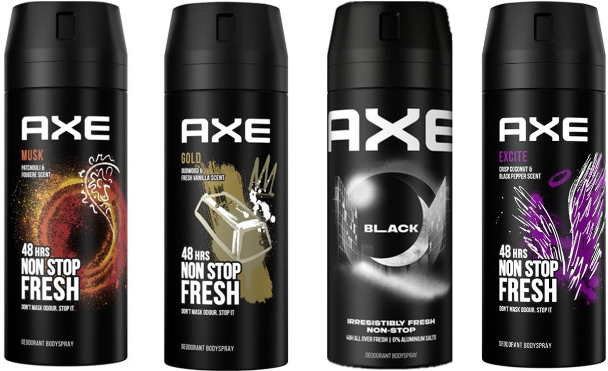 AXE Deodorant Spray - Voordeelverpakking MIX - Gold / Black / Musk / Excite - 4 x 150 ml Body Spray