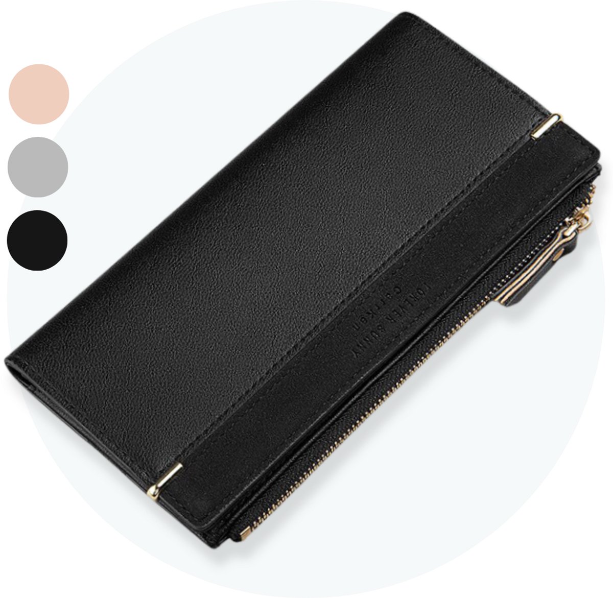 ZILOU® Portemonnee Dames - tot 24 Pasjes - Dames Portefeuille - met Rits - voor Munt- en Briefgeld - Kunstleer - Zwart