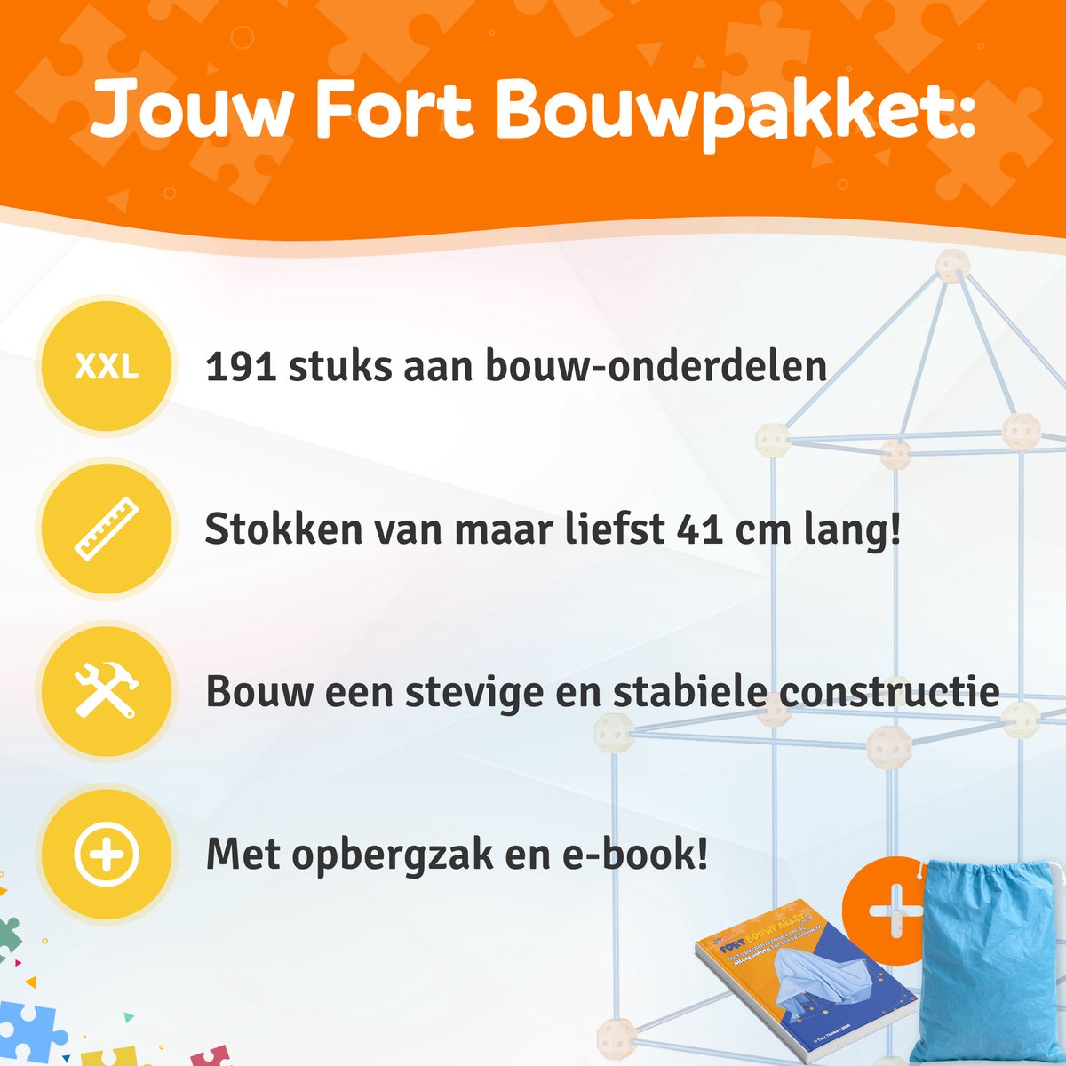 Fort Bouwpakket Megabundel met 191 Onderdelen - Incl. Opbergzak & E-book - Constructiespeelgoed - Speeltent - Educatief speelgoed - Bouwspeelgoed - Hut Bouwen — afbeelding 2