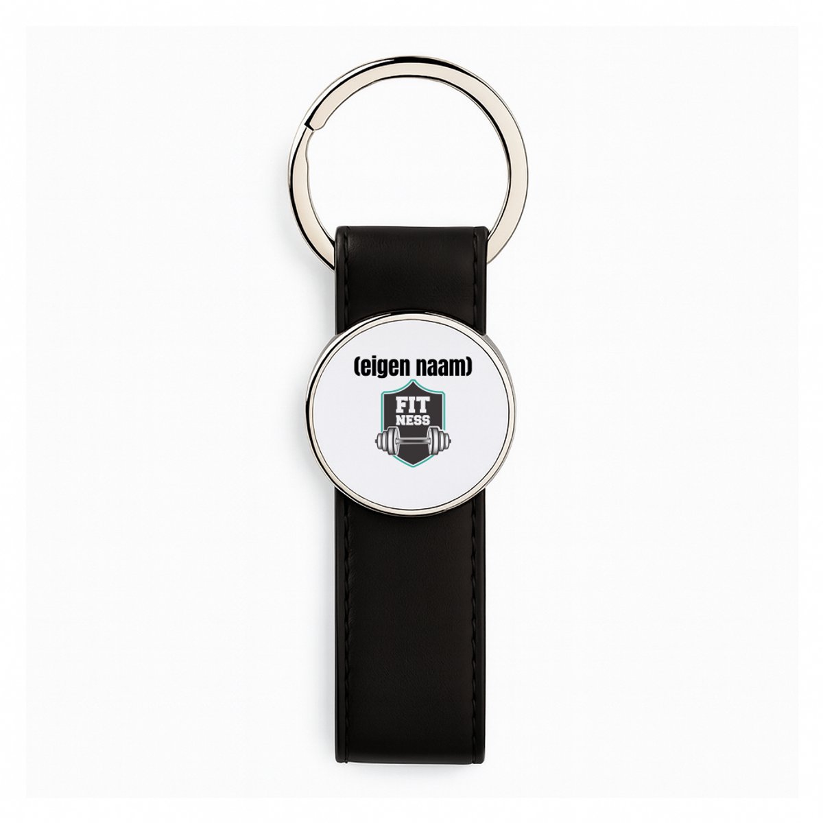 Hacebo® - fitness logo dumbbells met eigen naam Zwart lederen sleutelhanger - Fitness - atleten/sport liefhebbers - sleutelhangers - sport - fitness - dumbbells - verjaardag - cadeau - kado - sleutelhanger - 3 x 10.5 CM