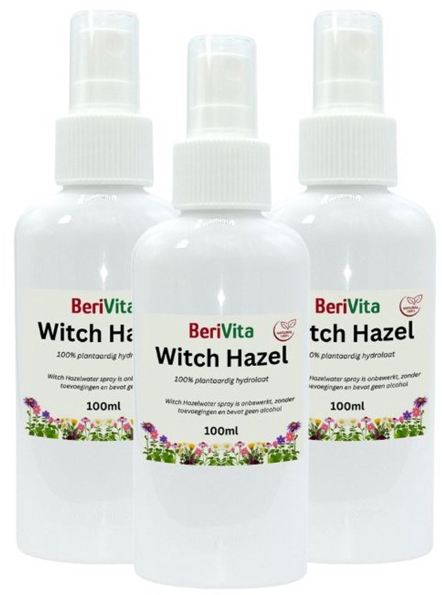 Witch Hazel 3x100ml Spray - Puur - Zonder Alcohol - Hamameliswater, Toverhazelaar - Zuiverende Natuurlijke Toner