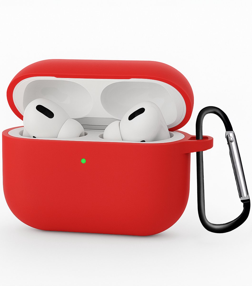 Hoesje - Geschikt voor Apple Airpods Pro 3 - met Clip - Siliconen Hoes - Silicone Case Cover - Rood