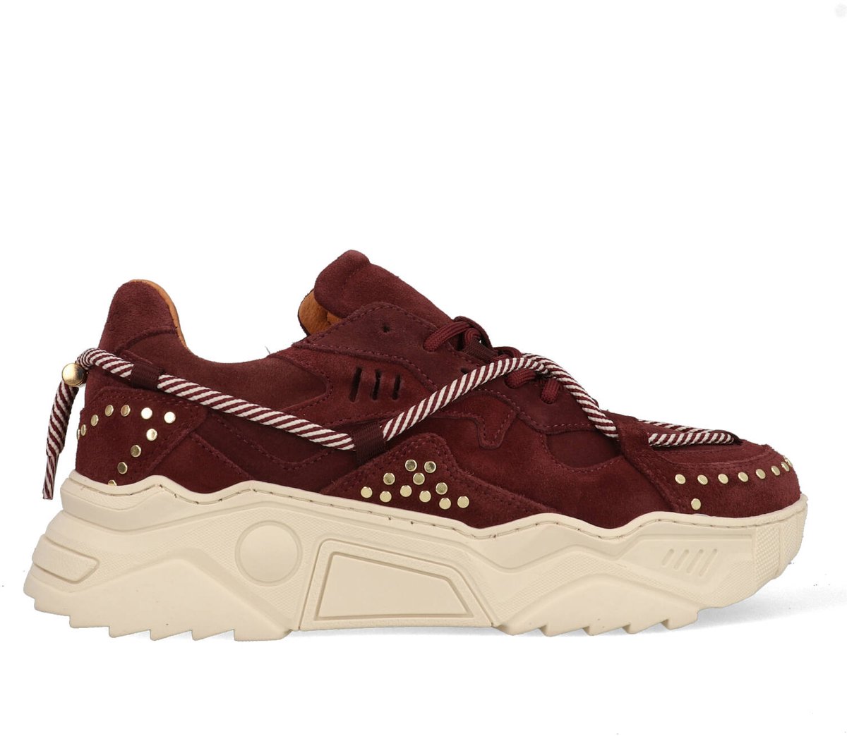 DWRS® Dames Sneakers - Bordeaux - 80% Leer - Maat 37