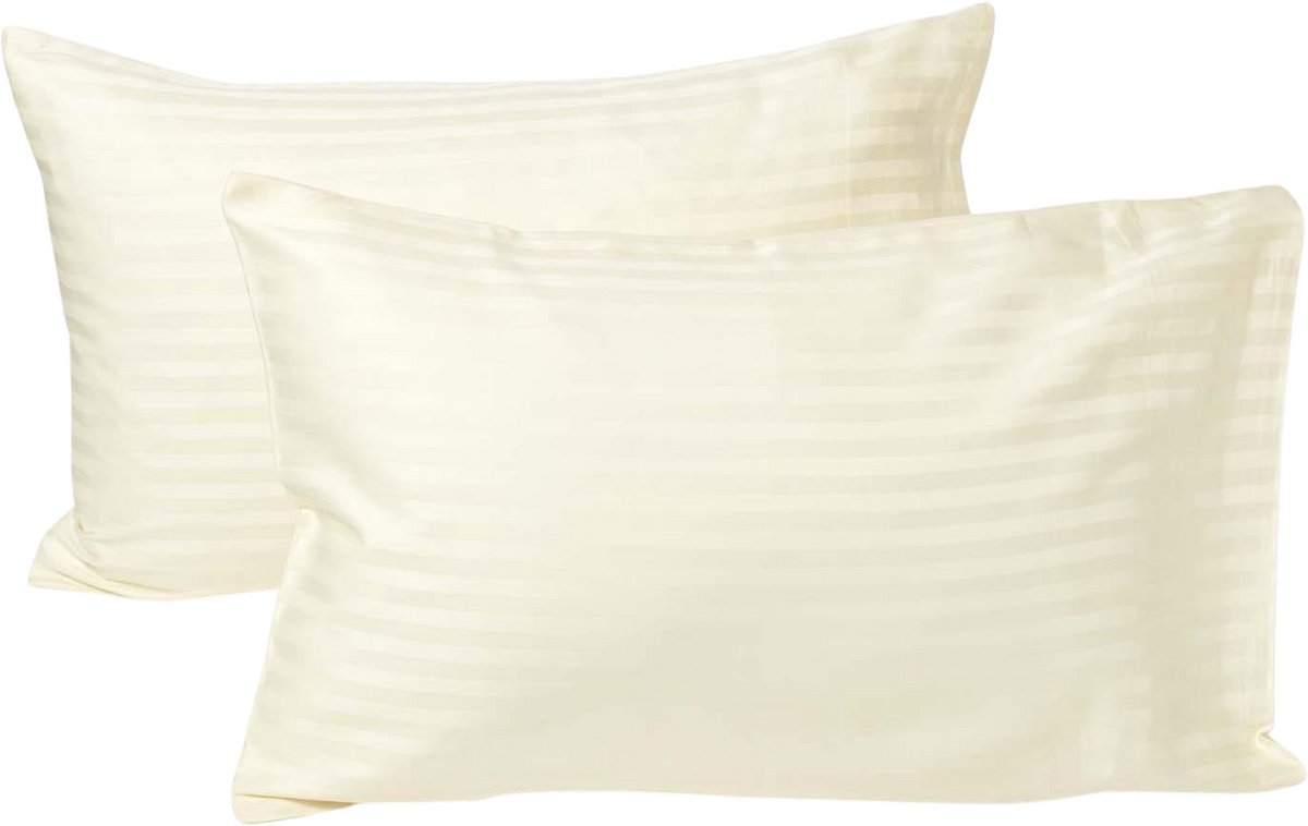 Homescapes Kinder Kussensloop 40x60 cm – Set van 2 – Geel – Satijnstreep 100% Egyptisch Katoen – OEKO-TEX®