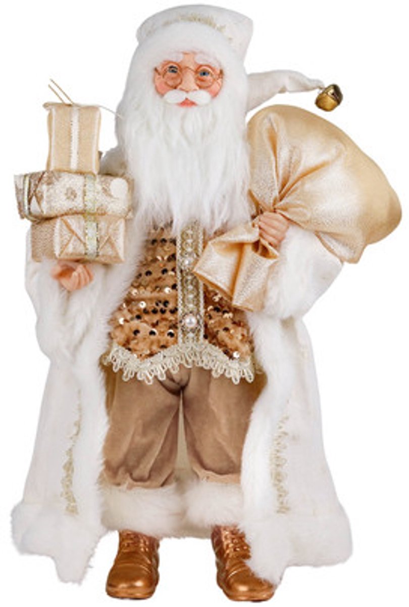 Goodwill Kerstman-Kerstpop Santa Claus Creme-Goud-Wit H 46 cm