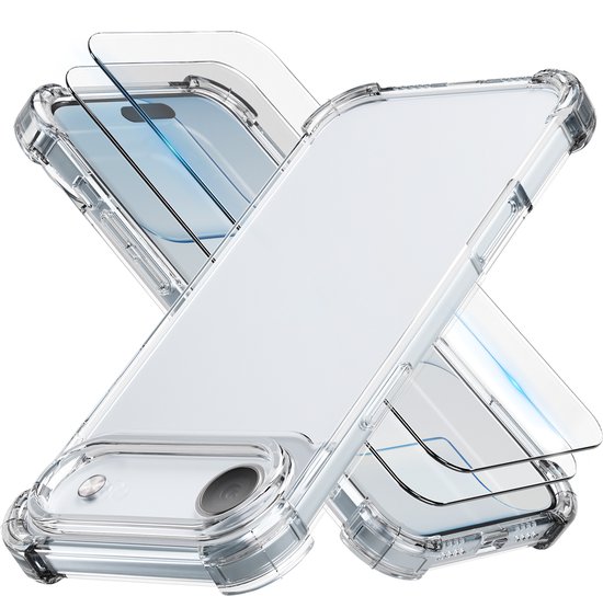 Deux coques de téléphone transparentes avec des écrans sont croisées. Une lueur bleue est visible.