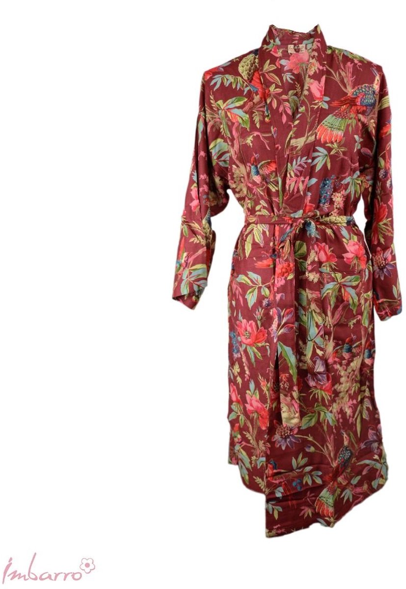 Imbarro Fashion & Home kimono badjas paradise bird print paars rood one size