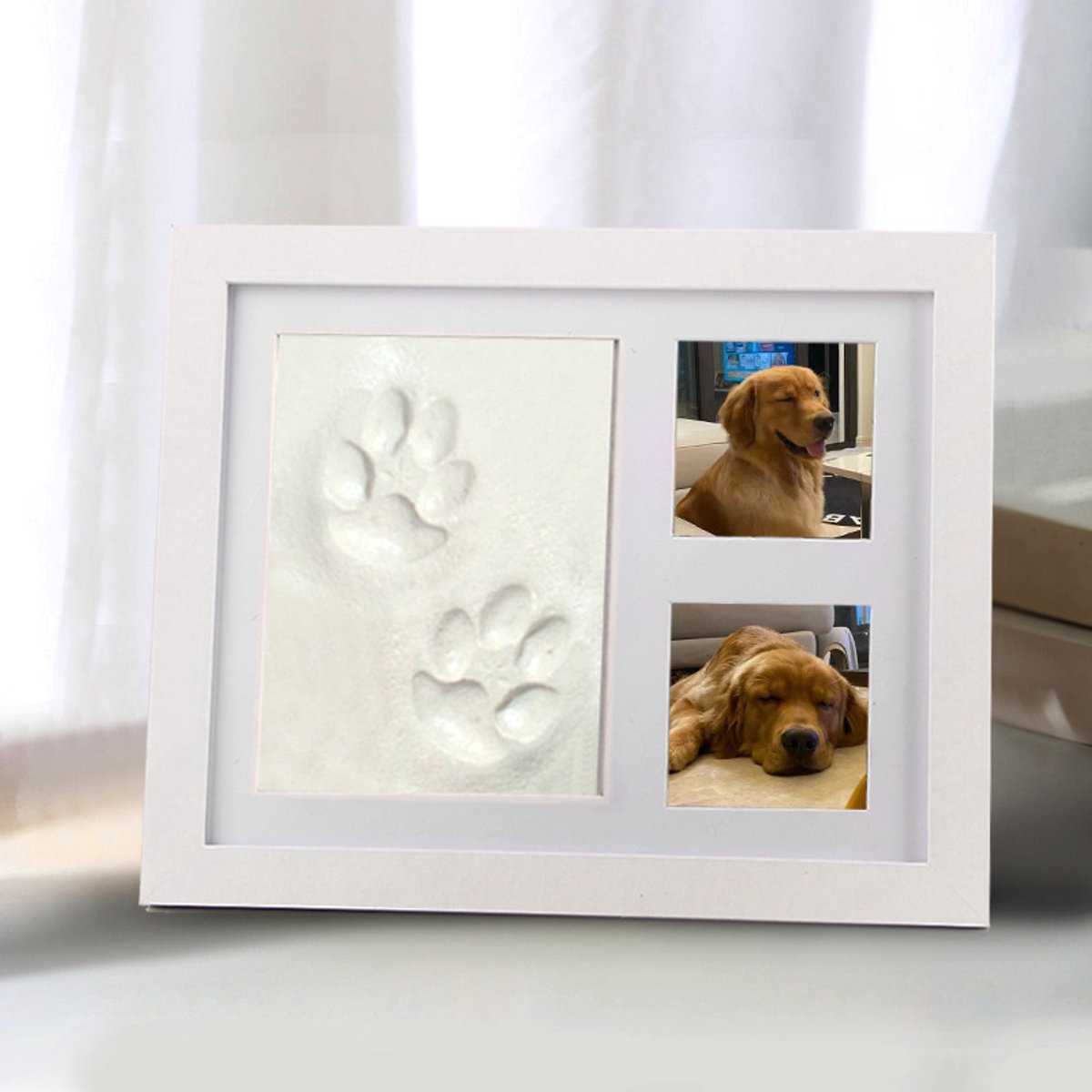 Daity Witte kleiprint fotolijst - pootafdruk hond - gipsafdruk huisdier - 22 -5 x 27 -5 cm - puppy- en kittenprint