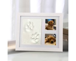 Daity Witte kleiprint fotolijst, hondenpootafdrukken, gipsen huisdieren, 22,5 x 27,5 cm, puppy- en kittenafdrukken