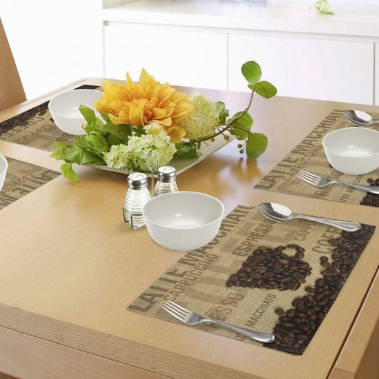 Set de 4 sets de table en forme de Grains de café , motif New Bed Brown, lavables et antidérapants.