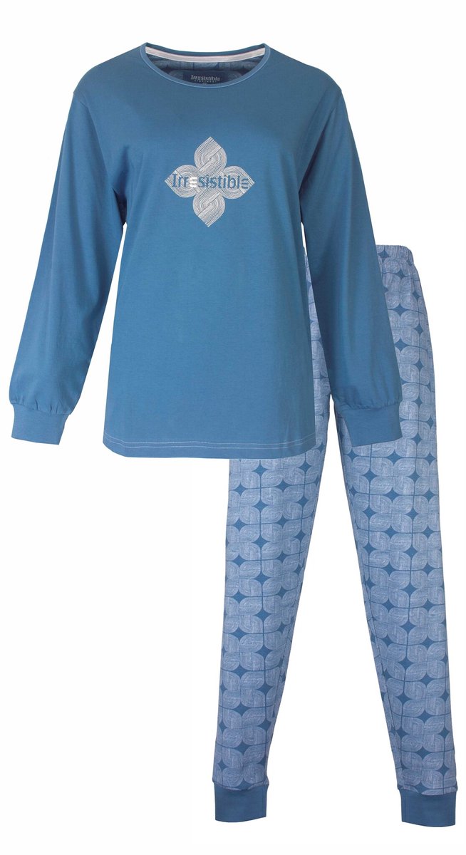Irresistible Dames Pyjama - Met Boorden - Katoen - Ocean Blue - Maat XL