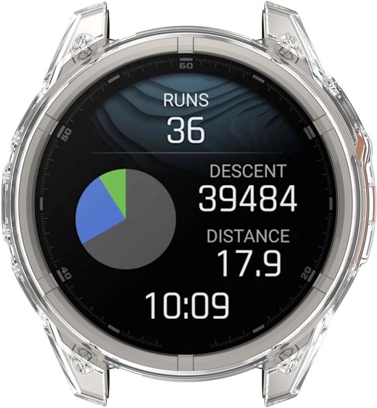 Transparante TPU-hoes voor Garmin Fenix smartwatch, zijkant zichtbaar met knoppen.