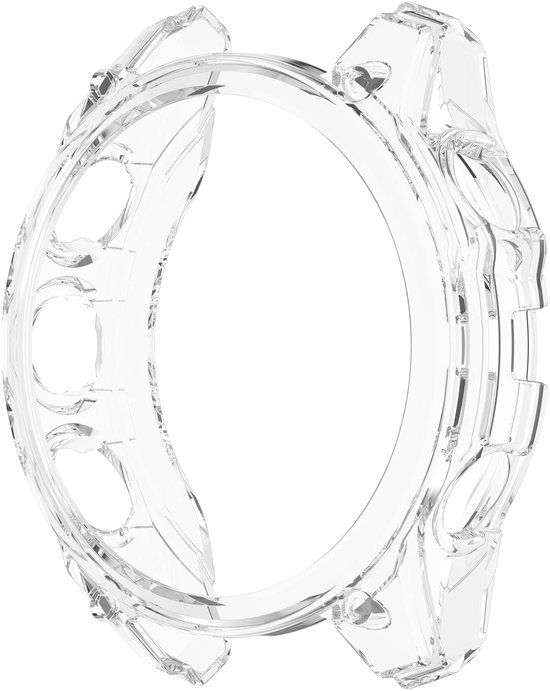 Transparante TPU-hoes voor Garmin Fenix smartwatch, met knoppen en uitsparingen voor sensoren.