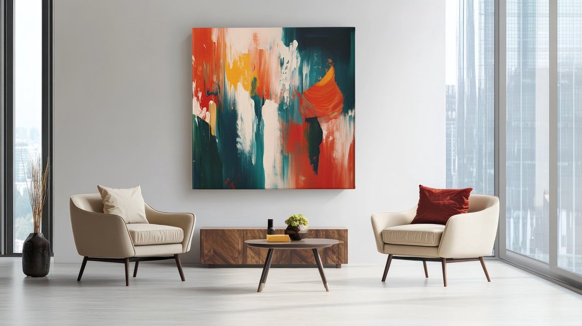 Trendex Global Vierkant Canvas Schilderij - Abstract - Kleurrijk - Kunst - 100x100x2 cm Blauw