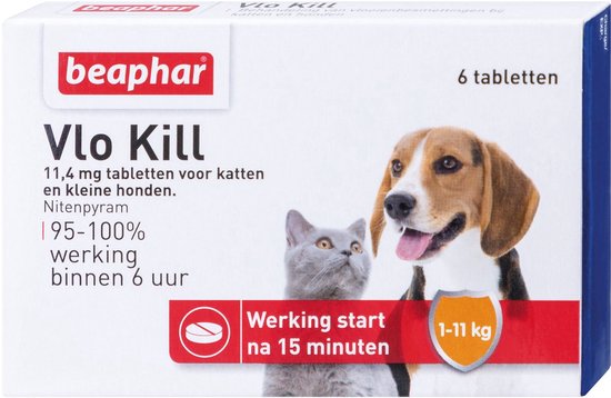 Beaphar Vlo Kill -  Kleine Hond/Kat - Tot 11 Kg - 6 Tabletten