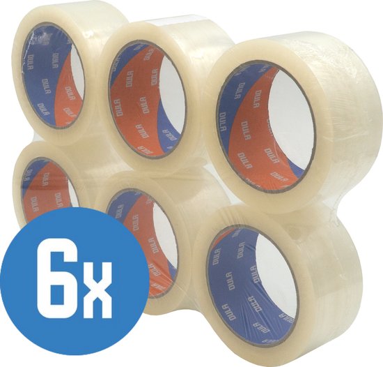 DULA Verpakkingstape - Transparant - PP Plakband - 50mmx66m - 6 rollen dozen tape